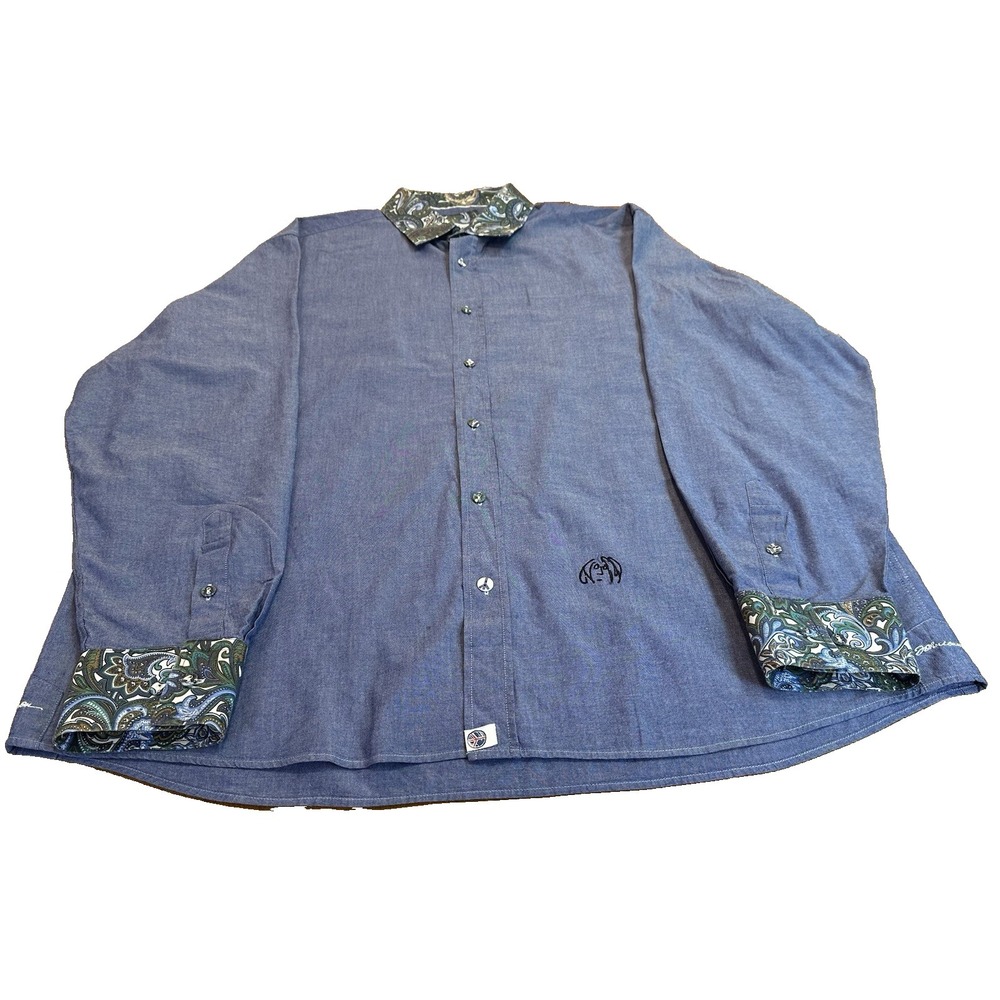 John Lennon Shirt Mens Button Down Paisley Collar Cuffs Long‎ Sleeve Size XXL